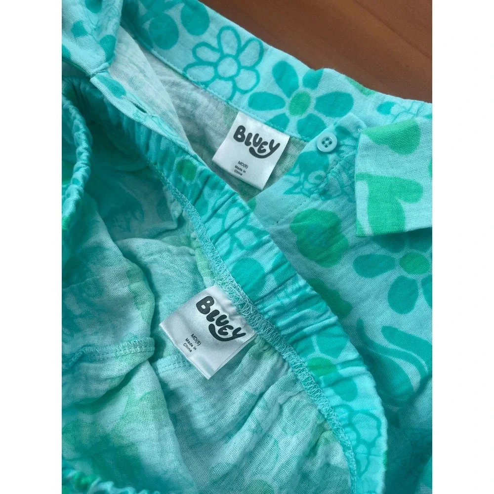 2-Sets Bluey and Moana Girls Cotton Gauze Shirt & Shorts Sets Cotton M Size 8